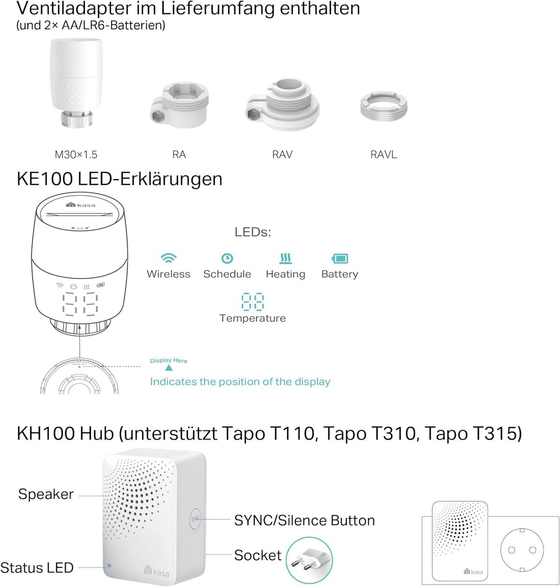 TP-LINK Kasa Smart Thermostatic Radiator Valve Starter KitSPEC 1 x KH100+ 1 KE100 5-30 - Access Point