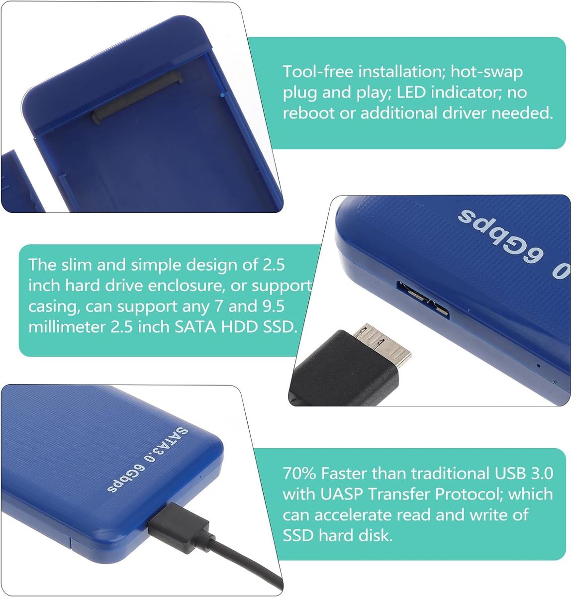 SOLUSTRE Externe Festplatte, tragbar, Festplattengehäuse, hohe Geschwindigkeit, USB 3.0, unterstützt 3 TB Festplatte für PC, Desktop, Computer (Festplatte nicht im Lieferumfang enthalten)