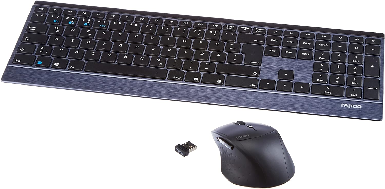 Rapoo 9500M kabelloses Multi-Mode Deskset Tastatur & Maus schwarz QWERTZ DEU