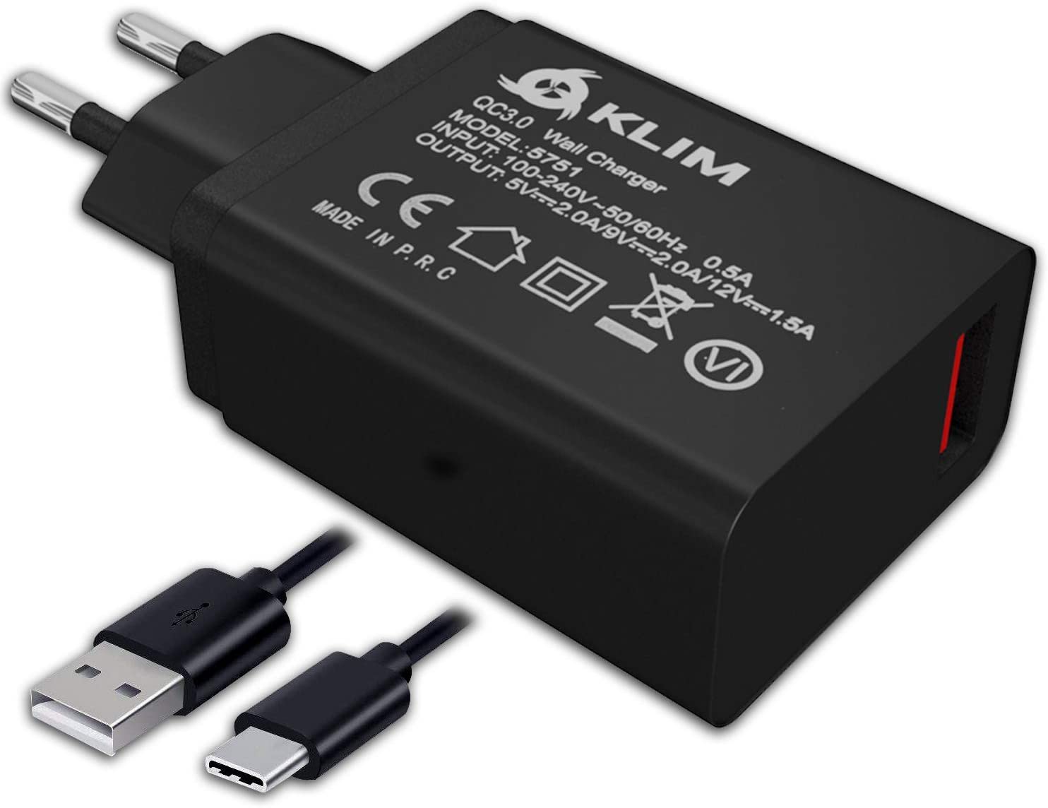 KLIM Fast Charger Fast Charger Includes Long USB C Cable (2 m) PLUS 10 W USB Charging Port