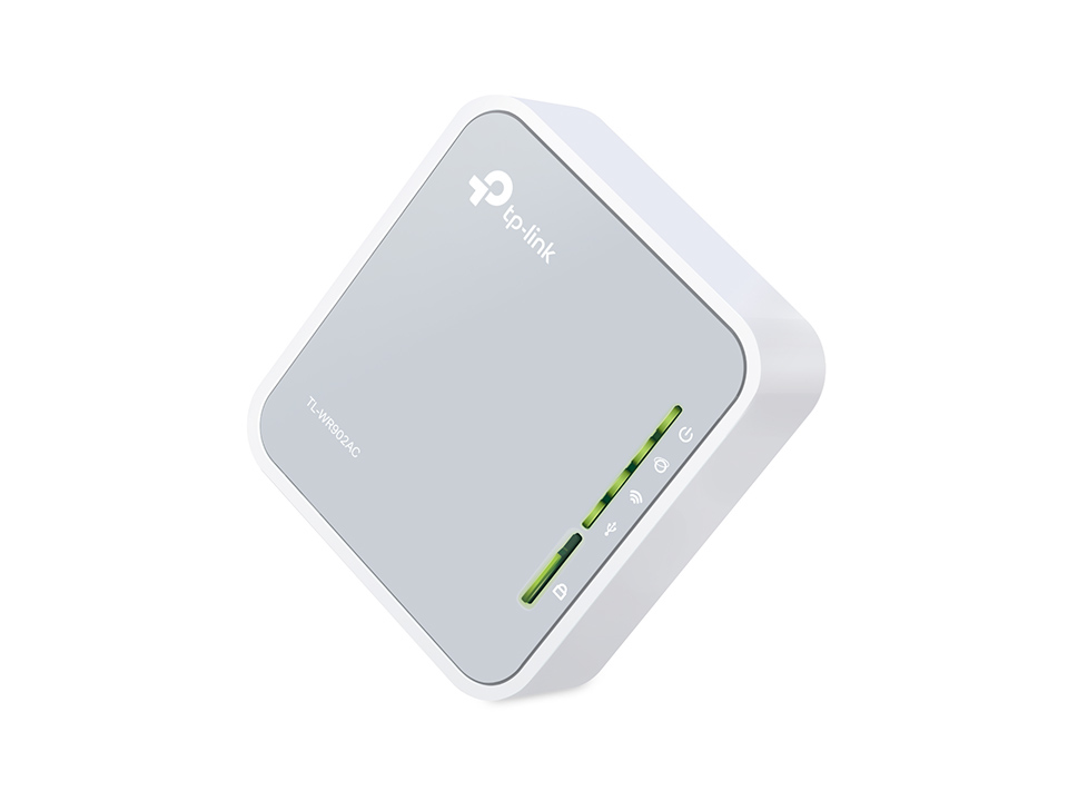 TP-Link TL-WR902AC AC750 WLAN Nano Router (433Mbit/s (5GHz) +300Mbit/s (2,4GHz) (tragbar, Accesspoint, TV Adapter, Repeater, Router, Client, Media, FTP Server), weiß/ grau