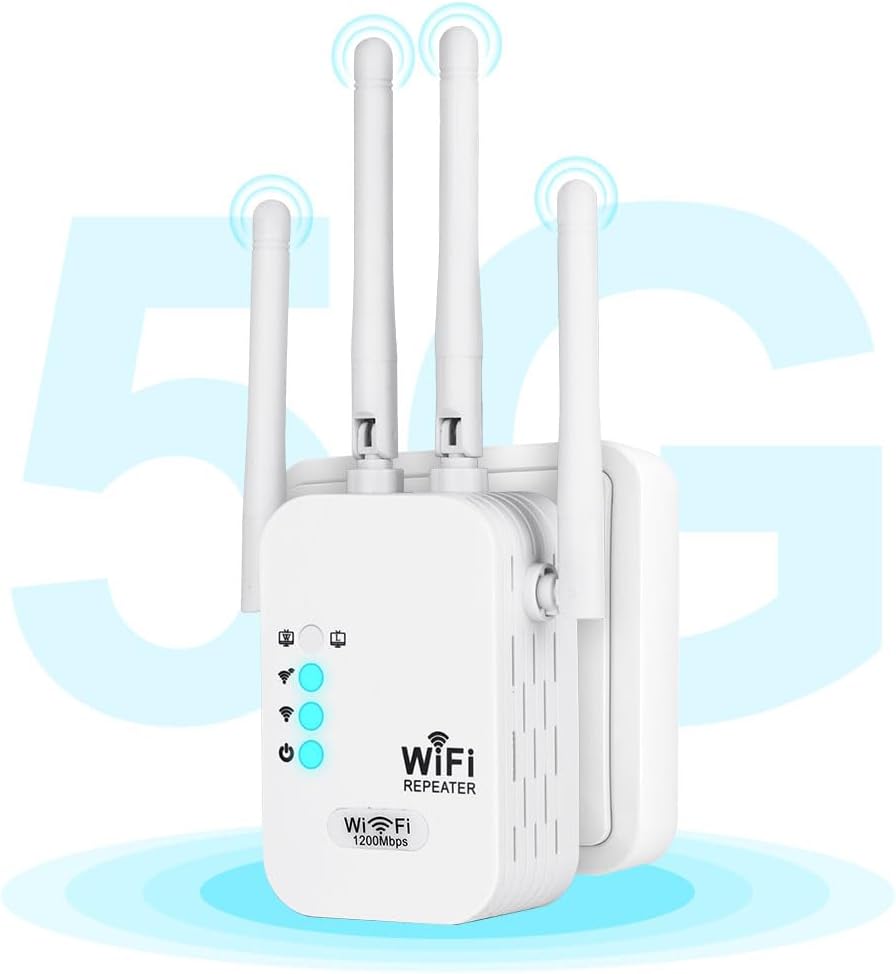 AXFEE WLAN Verstärker, WLAN Repeater 1200Mbit/s 5GHz WiFi Repeater WiFi Verstärker, LAN/WAN Port, Support 3 Modus, Kompatibel mit Allen Standard Router AP/Router/Booster