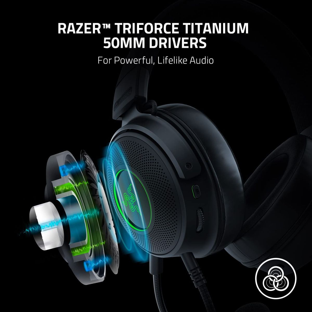 Razer Kraken V3 HyperSense Gaming Headset Virtual 7.1 Surround-Sound USB Chroma RGB for PC Mac PS Black