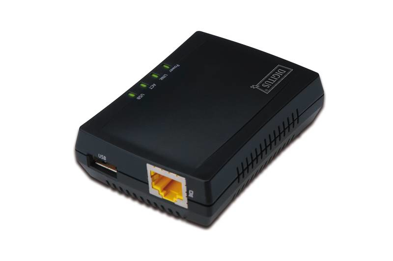 digitus USB Netzwerkserver DIGITUS 1-Port Printserver NAS + USB HUB