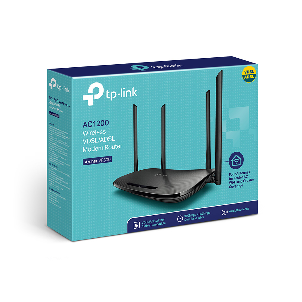 TP-Link Archer VR300 Modem Router Wireless AC1200 Fibra/VDSL/ADSL Kabelrouter