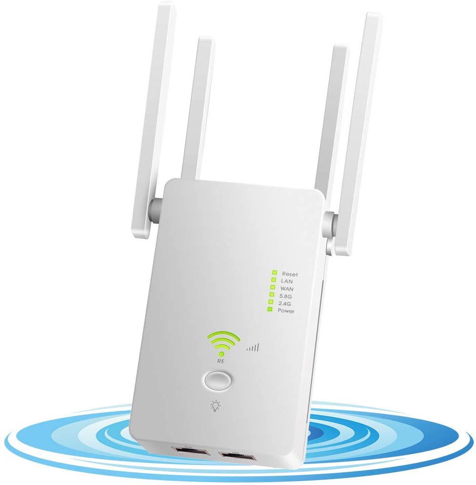 DCUKPST WLAN Repeater 1200 Mbit/s Dual Band Wi-Fi Range Extender 2 Ethernet Port