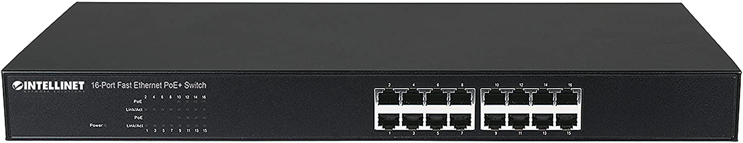 Intellinet 16-Port Fast Ethernet Switch 8 PoE+/PoE 8 Standard RJ45 Ports 19"