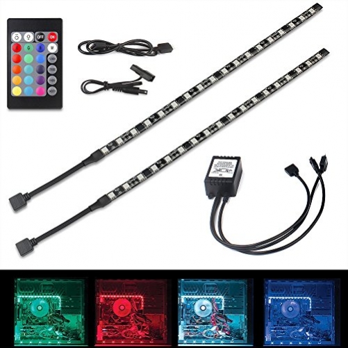 Speclux 2*3W Funk RGB LED Strips Streifen für PC Desktop Gehäuse, selbstklebende rgb Lichtketten Lichtleiste Lichtband Lichtschlauch inkl. Fernbedienung und Farbewechsel.