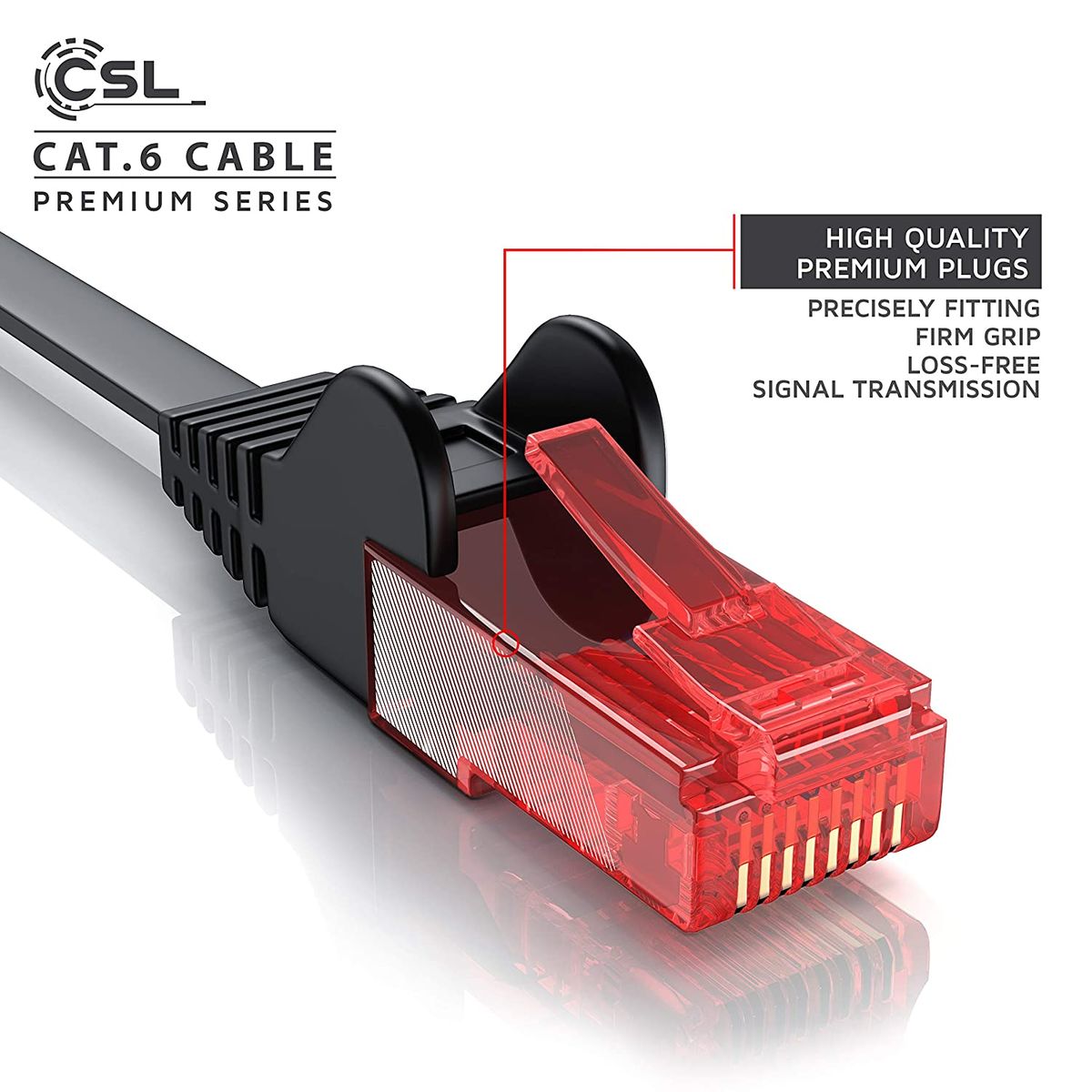 CSL – CAT. 6 Ethernet Gigabit Lan network cable (RJ45) Black and White, black