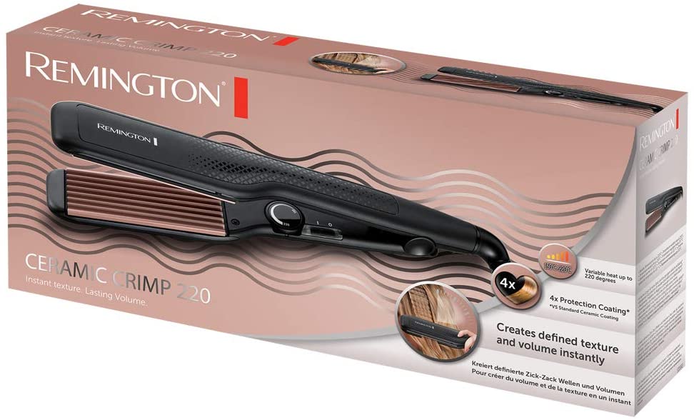 Remington Crepe Iron Zig-Zag Waves & Volume 37mm styling plates 150-220C for fine & thick hair anti-static ceramic tourmaline coating Hair Straightener Straightening Iron Curling Iron S3580