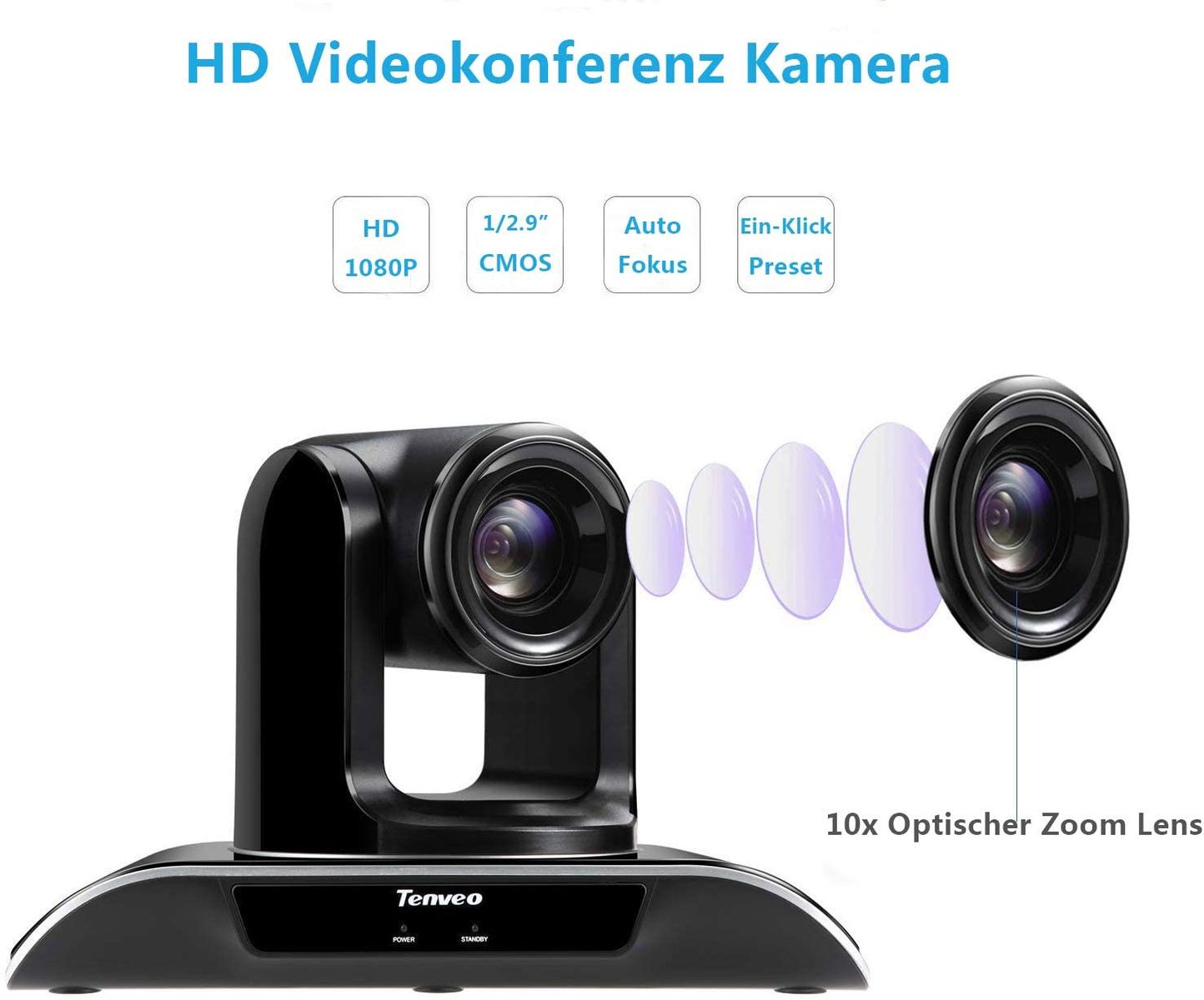 Tenveo VHD102U Conference Camera 10x Optical Zoom FHD Wide Angle USB PTZ