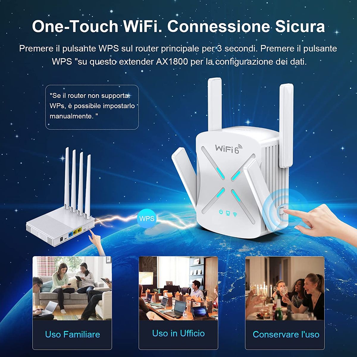 COTCLO Wi-Fi 6 Repeater Wi-Fi Extender 1800Mbps Dual Band 5G & 2.4G WLAN-Verstärker 1 Gigabit LAN/WPS/4 x 2dBi unterstützt Repeater/Router/AP Modus