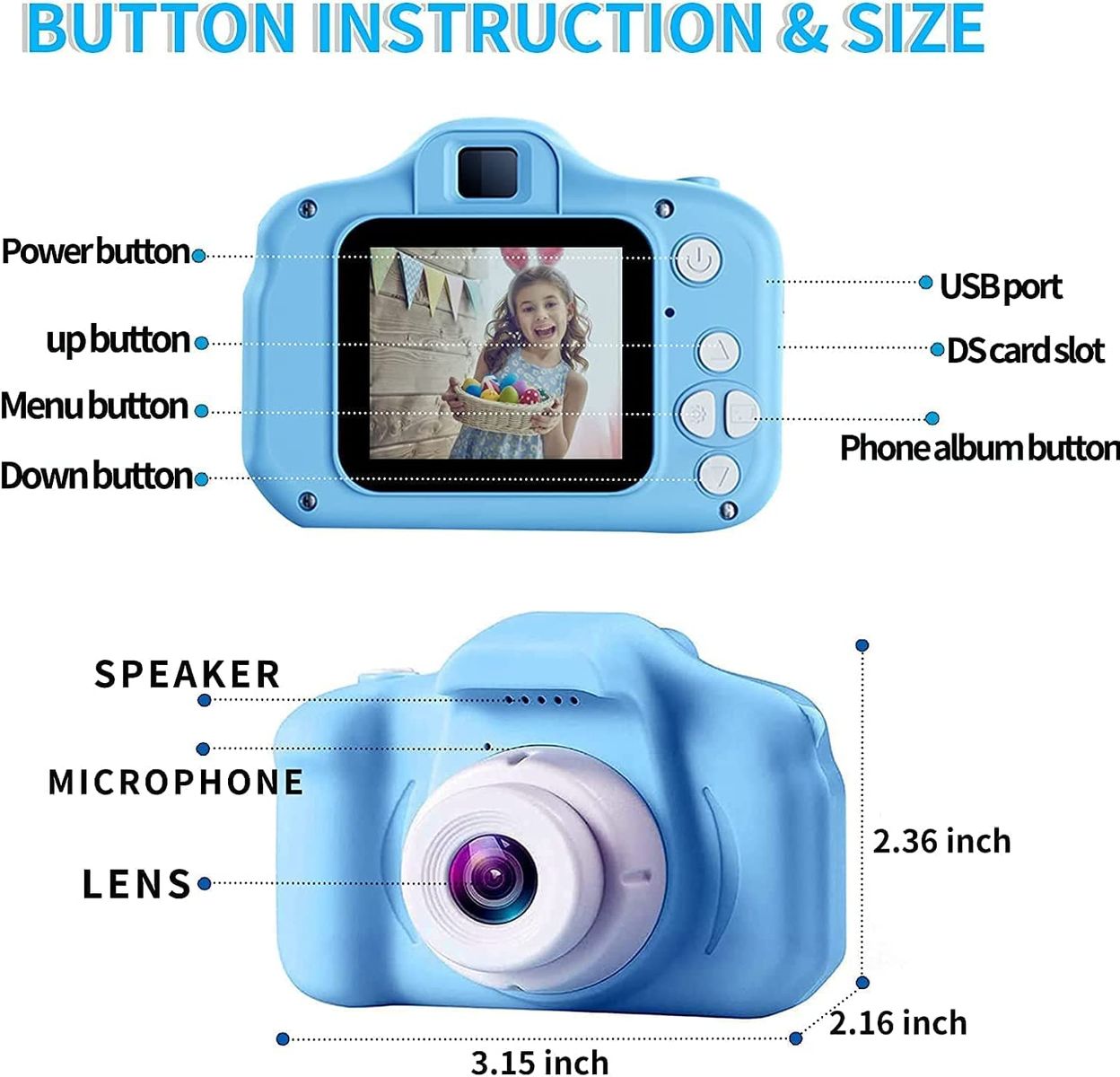 CHENAN Kinderkamera Digital Kamera für Kinder Jungen und Mädchen Geschenke Spielzeug für 3 bis 12 Jahre alte Kamera Spielzeug mit 2 Zoll HD-Bildschirm 1080P 32 GB TF-Karte (Blau)