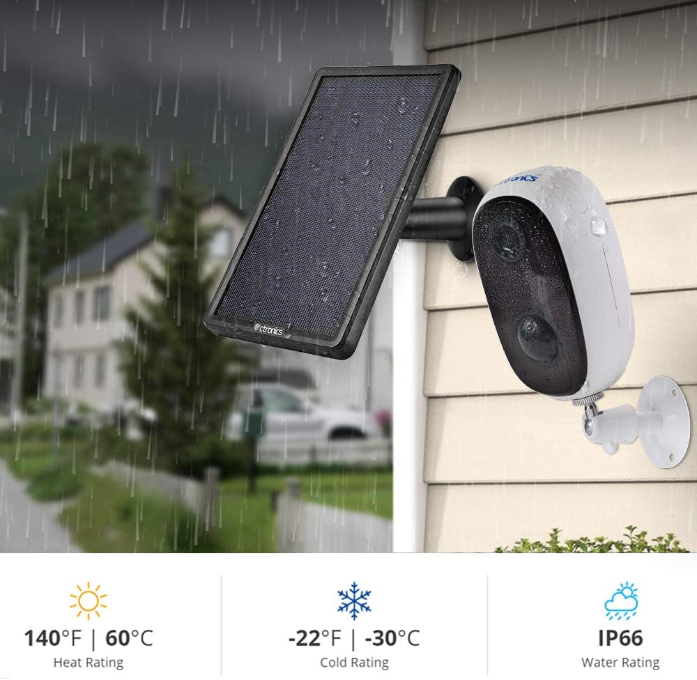 Ctronics CCTV Camera Outdoor Battery with Solar Panel, WLAN IP Camera Outdoor 10000 mAh Wireless 1080P, PIR Motion Detection, 2-Way Audio, Night Vision, Integrated SD Slot, IP66 Waterproof