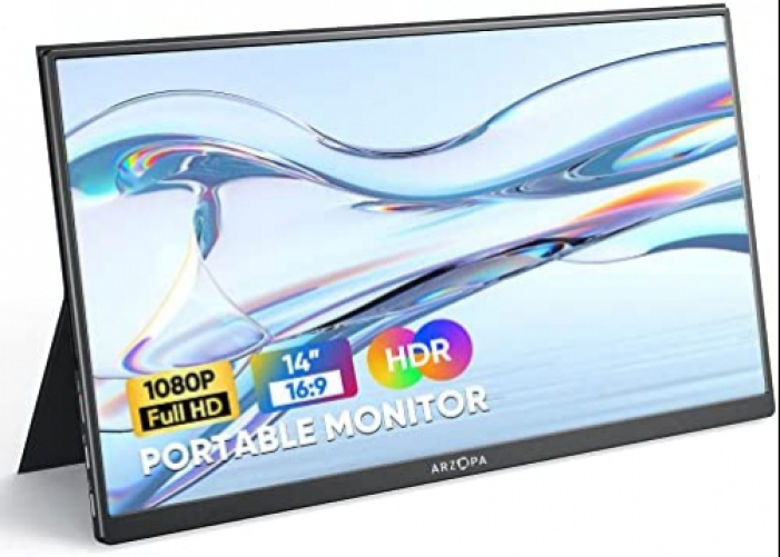 ARZOPA Portable Monitor, 14 Zoll 1080 FHD Tragbarer Monitor mit Externem HDR Eye Care-Bildschirm und HDMI/Typ-C/USB-C, für Laptop/PC/Mac/PS5/Xbox/Telefon-Silber (14)