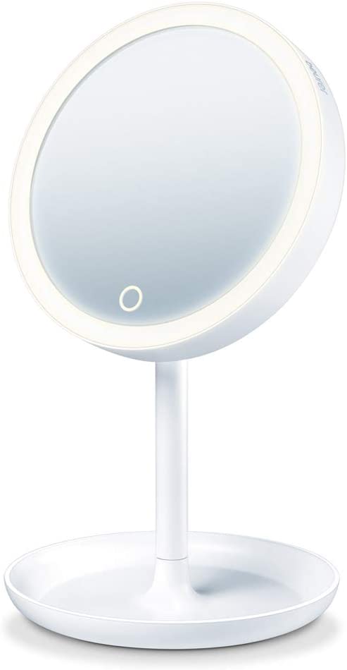 Beurer BS 45 Illuminated cosmetic mirror with LED light, touch sensor button, magnetic extra mirror with 5x magnification, dimming function.