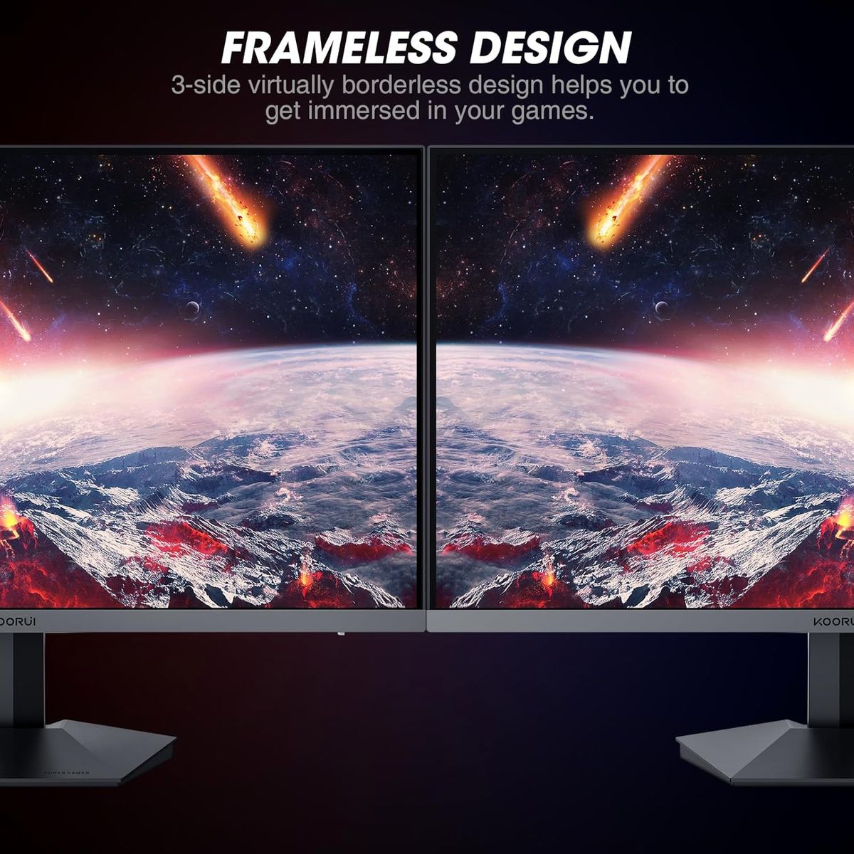 KOORUI 24 Zoll Gaming Monitor 165Hz, IPS, 1080p, 1ms, kompatibel Adaptive-Sync G-sync, Rahmenlos, HDMI, DisplayPort, Neigungsverstellbar, Augenpflege, VESA-Wandmontage, schwarz