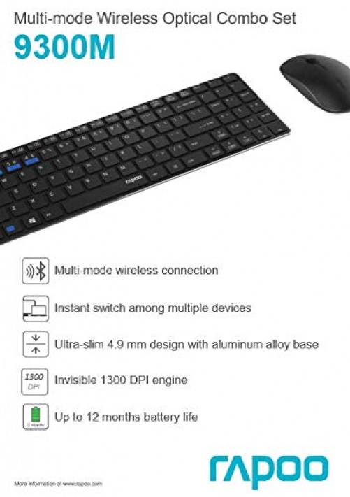 Rapoo 9300M kabelloses Multi-Mode Deskset Tastatur & Maus weiß DE-Layout