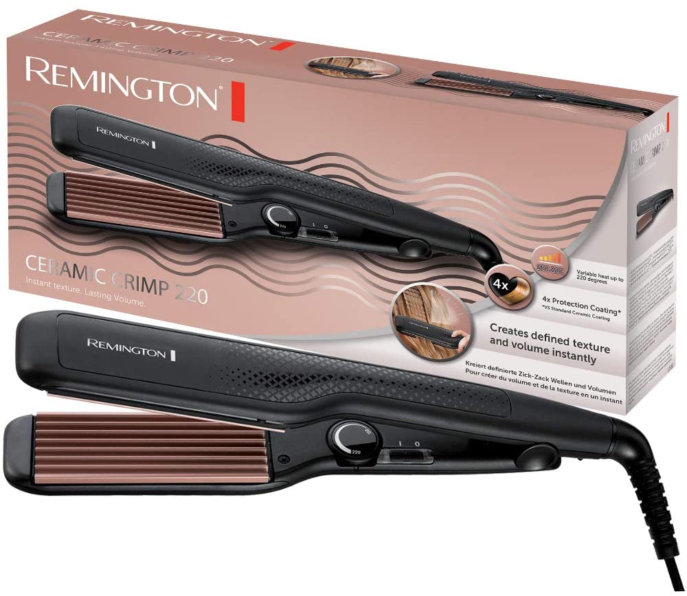 Remington Crepe Iron - Zig-Zag Waves & Volume (37mm styling plates, 150-220C for fine & thick hair, anti-static ceramic tourmaline coating) Hair Straightener Straightening Iron Curling Iron S3580