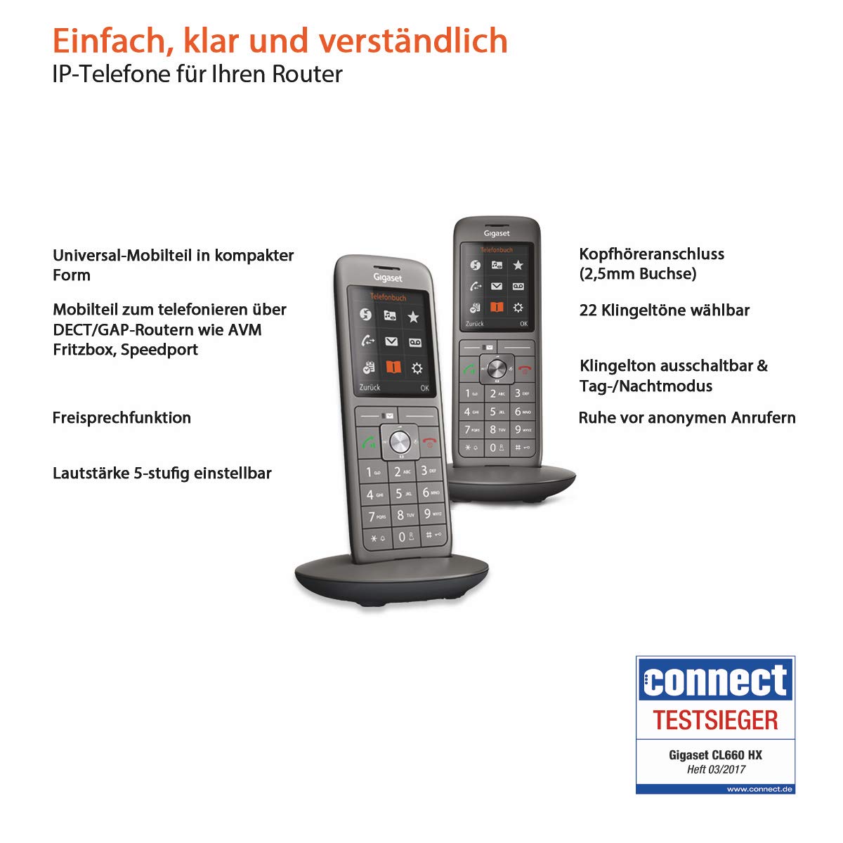 Gigaset CL660HX Duo Analoges/DECT-Telefon Anthrazit Anrufer-Identifikation