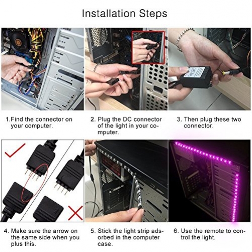 Speclux 2*3W Funk RGB LED Strips Streifen für PC Desktop Gehäuse, selbstklebende rgb Lichtketten Lichtleiste Lichtband Lichtschlauch inkl. Fernbedienung und Farbewechsel.