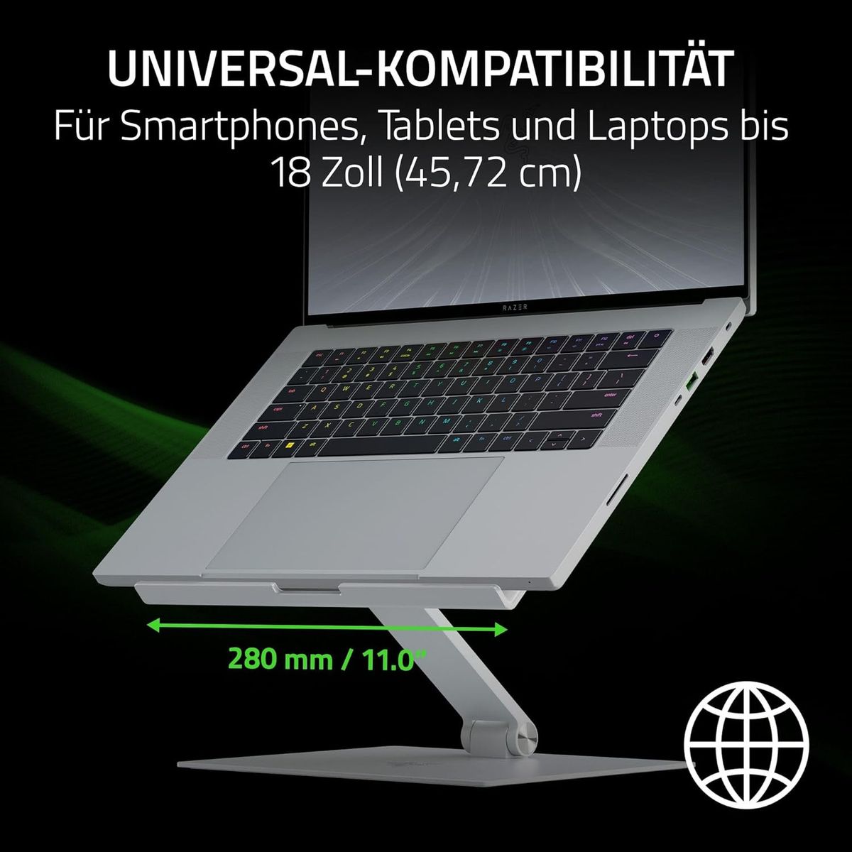 Razer Adjustable Laptop Stand - Ergonomischer höhenverstellbarer Laptop-Ständer für Laptops bis zu 18“ Zoll (höhen- und neigungsverstellbar, Robustes Aluminium, belüftetes Design) Mercury