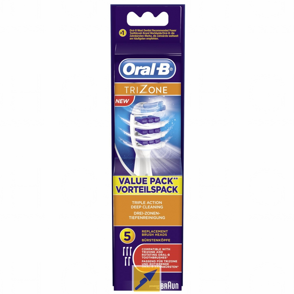Oral-B TriZone replacement toothbrushes for electric toothbrushes, With innovative 3-zone deep cleaning, 5 pcs. 5-pack