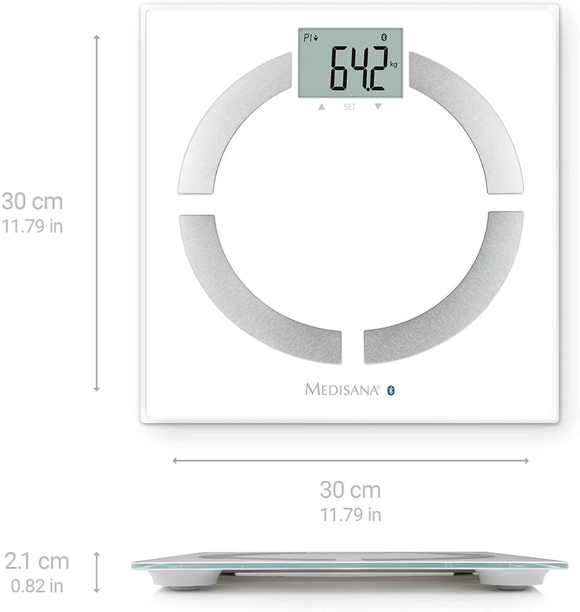 medisana BS 444 connect body composition scale 180 kg, personal scale for measuring body fat, body water, muscle mass and bone weight with Bluetooth and analysis app without e-book