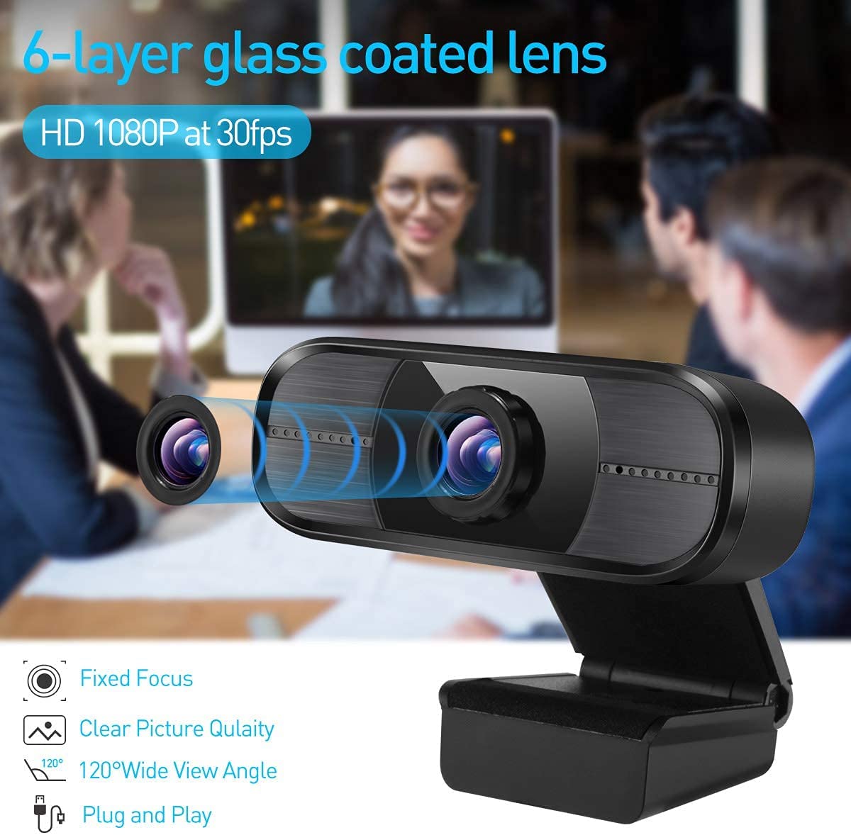 Guo duo HuaLights Webcam with Microphone, Full HD 1080P