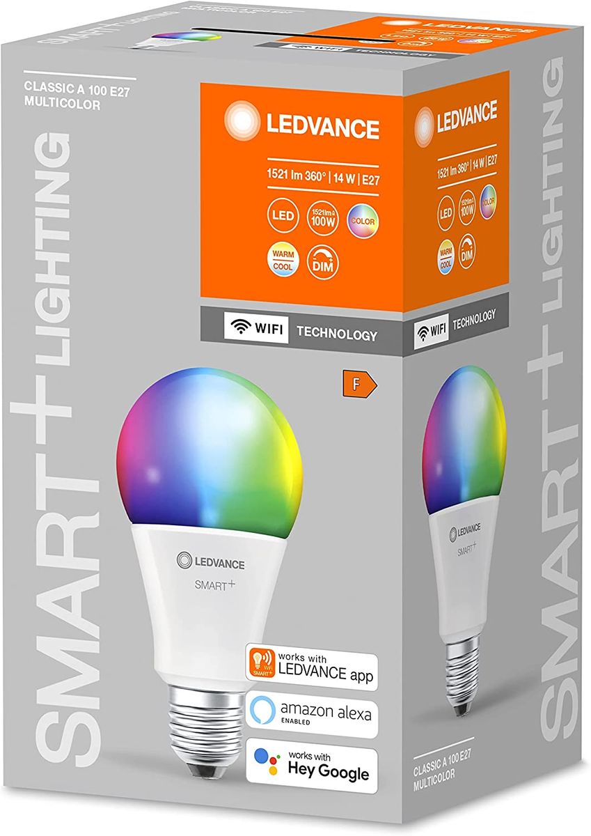 LEDVANCE Smart LEDLamp with WiFi Technology, Base: E27, Di mmable, Tunable White (2700-6500K), RGB Colors Changeable, Replaces Incandescent Lamps with 100 W, SMART+ WiFi Classic Multicolour, 1-Pack Rgb Colours Changeable 1 Count (Pack of 1)