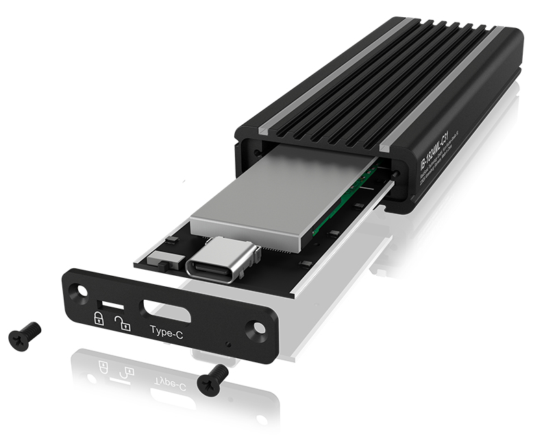 ICY BOX IB-1824ML-C31 SSD M.2 NVMe Gehäuse mit RGB LED Beleuchtung, USB 3.1 (Gen2, 10 Gbit/s), Kühlsystem, USB-C, USB-A, PCIe M-Key, Aluminium, Schwarz Schwarz/RGB