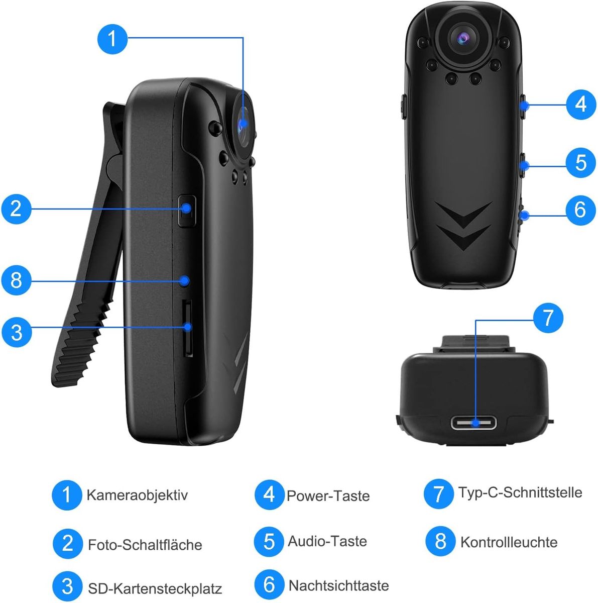 TDW Kleine Kamera ohne WLAN, HD 1080P Mini Überwachungskamera mit 32G SD Karte Aufzeichnung Kleine Kamera mit Bewegungserkennung Nachtsicht Mini Body Cam für Innen Aussen Überwachung