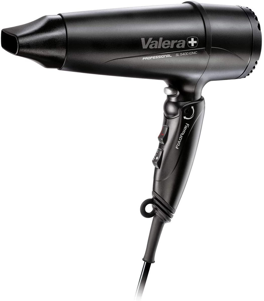 Valera Swiss Light Fold-Away 5400 professional ionic hair dryer, foldable and lightweight, 2000 watts, color black.