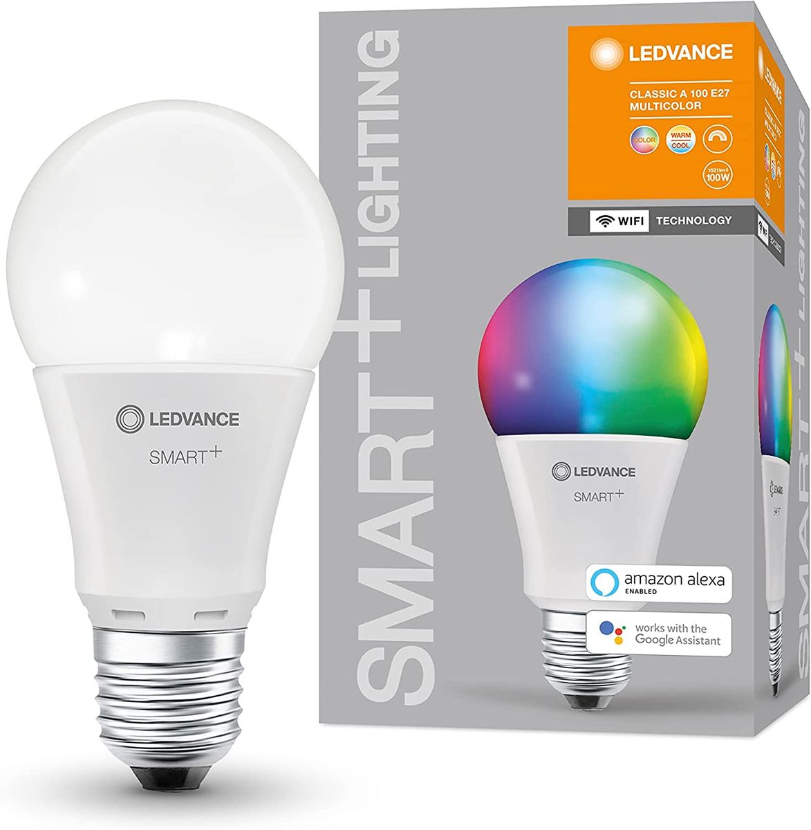 LEDVANCE Smart LEDLamp with WiFi Technology, Base: E27, Di mmable, Tunable White (2700-6500K), RGB Colors Changeable, Replaces Incandescent Lamps with 100 W, SMART+ WiFi Classic Multicolour, 1-Pack Rgb Colours Changeable 1 Count (Pack of 1)