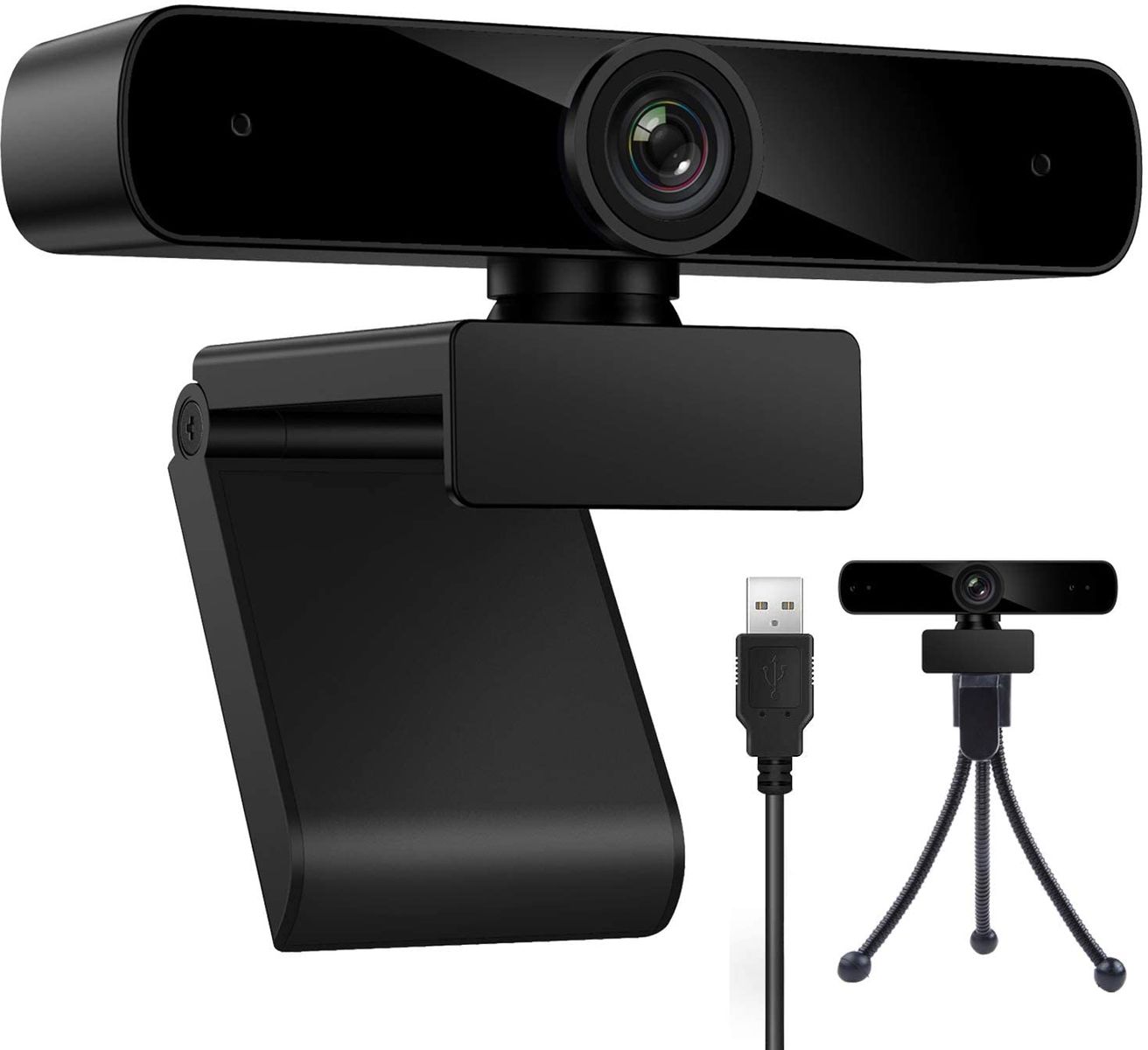 BENEWY Webcam 1080P with microphone, tripod and cover panel, web camera compatible with Windows, Mac and Android