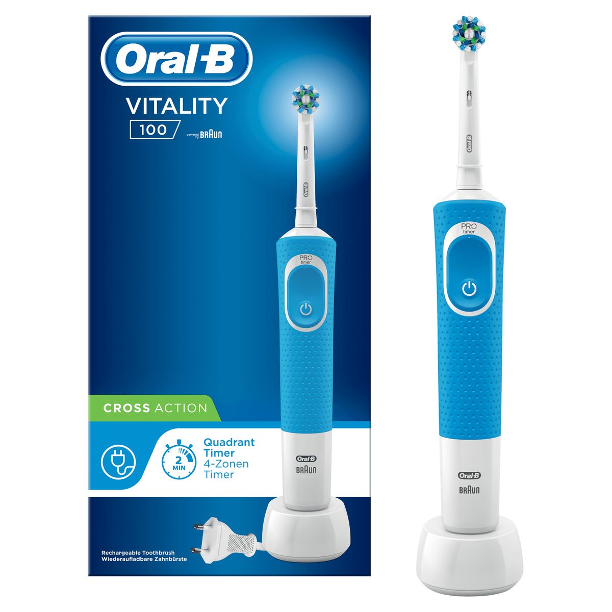 Oral-B Vitality 100 Electric Toothbrush, 1 cleaning program, timer, 1 CrossAction brush, blue