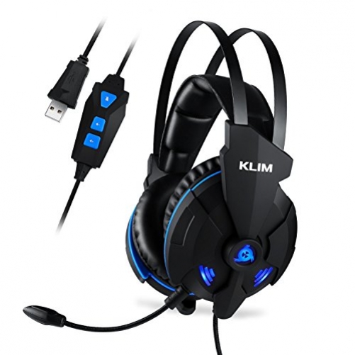 Klim Impact 7.1 Surround Sound USB Gaming Headset für PC schwarz blau