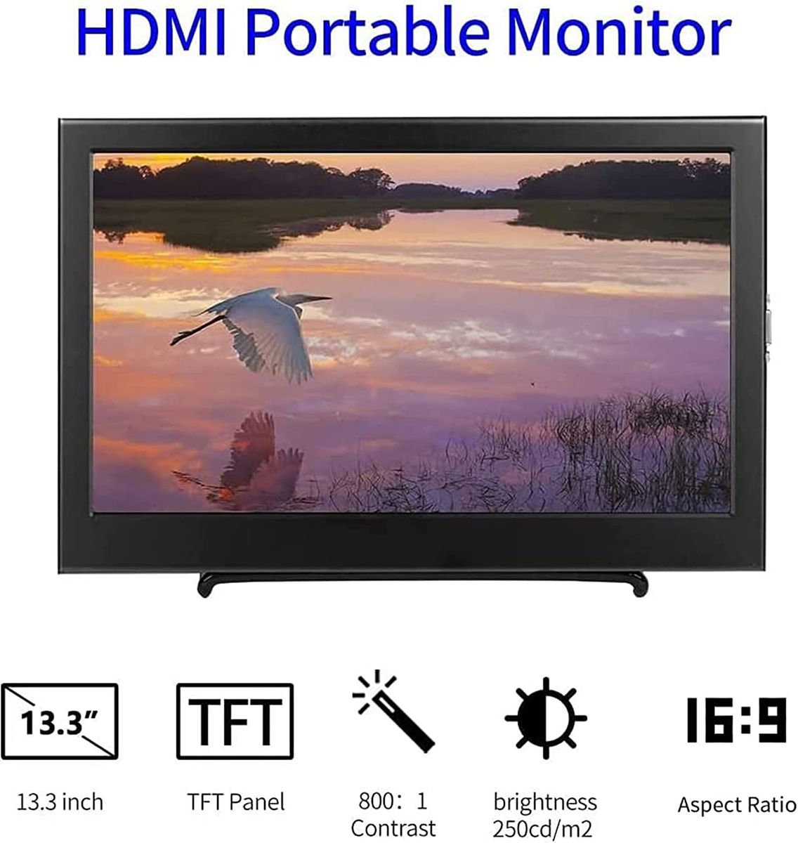 Kenowa 13.3" HD 1366 x 768 TFT Portable Monitor HDMI VGA Aluminiumgehäuse