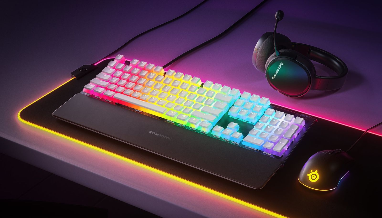 SteelSeries PrismCaps u2013 Double-Shot-Tastenset mit u201ePuddingu201c-Optik u2013 Kompatibilitu00e4t mit allen gu00e4ngigen mechanischen Tastaturen u2013 MX-Stu00f6u00dfel u2013 Weiu00df (Skandinavisches Tastaturlayout) - (NORDIC Layout -
