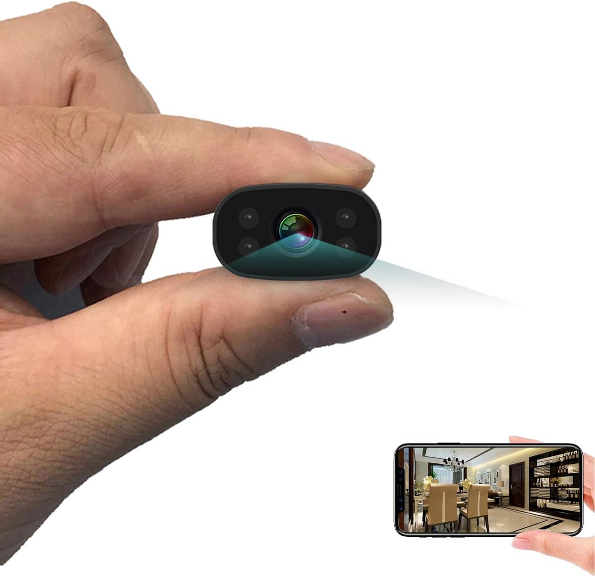 PNZEO Caméras Espion 1080P HD Mini Caméra cachée WiFi Caméra de Surveillance sans Fil avec Infrarouge de Vision Nocturne, Mouvement Uniquement