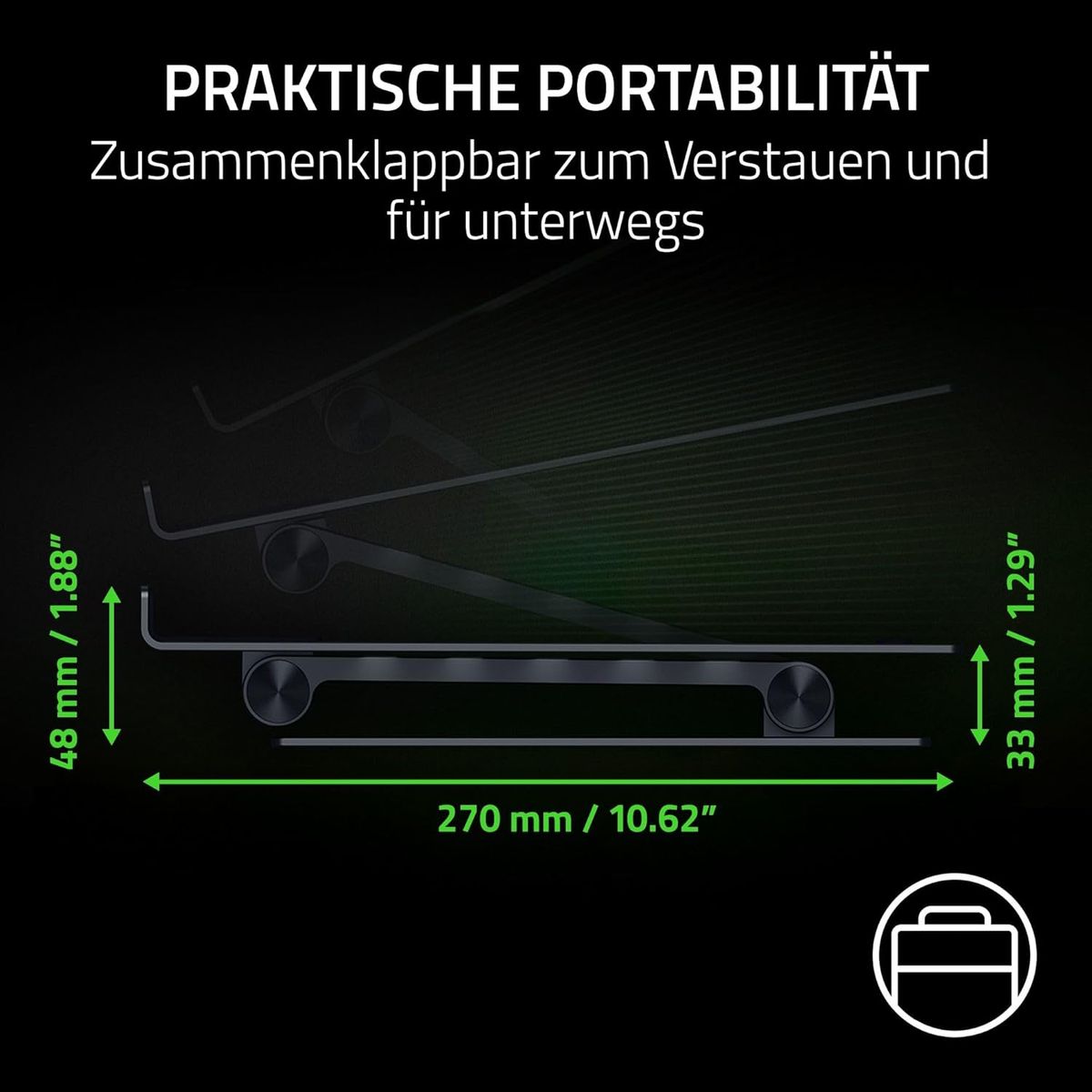 Razer Adjustable Laptop Stand - Ergonomischer höhenverstellbarer Laptop-Ständer für Laptops bis zu 18“ Zoll (höhen- und neigungsverstellbar, Robustes Aluminium, belüftetes Design) Schwarz