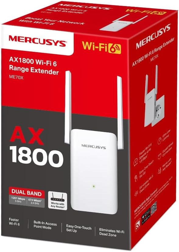 Mercusys ME70X AX1800 Wi-Fi 6 Range Extender 1800Mbps Dual Band WLAN Repeater MU-MIMO White v1.0