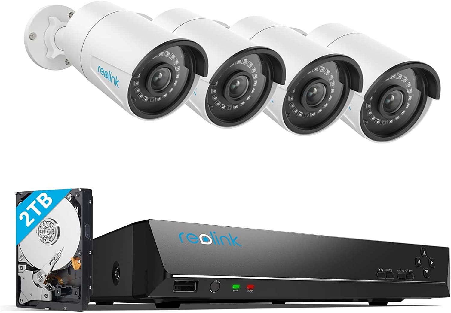 Reolink Sistema de cámara de seguridad para el hogar PoE, 4 cámaras IP con cable de 5 MP, 8 MP/4 K, 8 canales NVR con 2 TB HDD para grabación 24/7, RLK8-410B4-5 MP