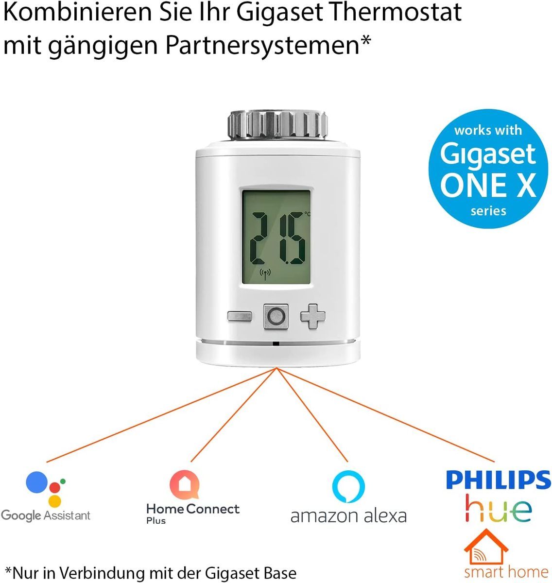 Gigaset Thermostat ONE X - Smart Home Erweiterung - Heizkörperthermostat für ein angenehmes Raumklima - regelt die Heizungstemperatur - spart Heizkosten - Home Connect Plus, Base erforderlich, weiß