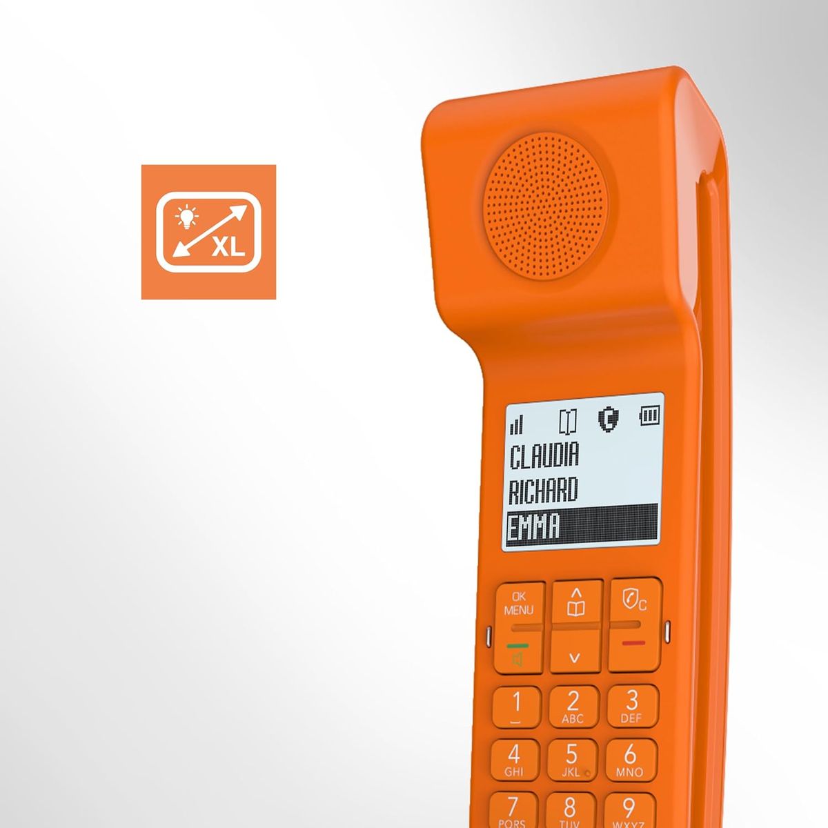 Alcatel Epure Iconic orange - Einfach zu bedienendes schnurloses DECT-Design-Telefon, mit Freisprechfunktion und Schutz vor unerwünschten Anrufen Ohne Anrufbeantworter Orange