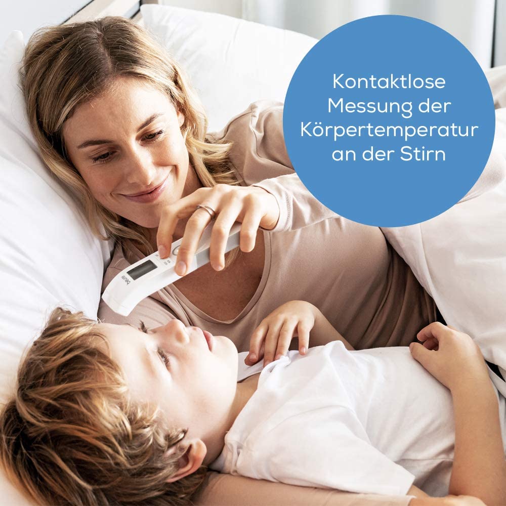 Beurer FT 85 contactless digital infrared thermometer, fast fever thermometer for hygienic, safe measurement of body temperature on the forehead without app networking.