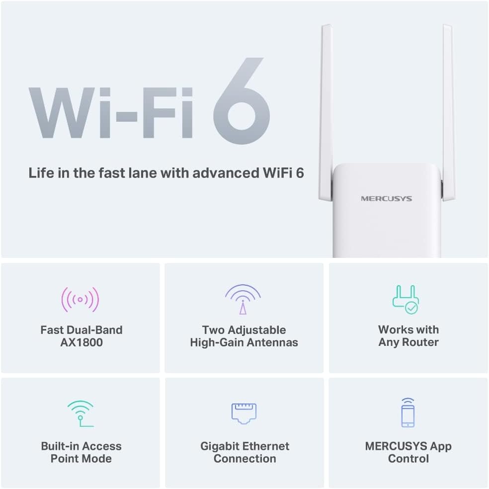 Mercusys ME70X AX1800 Wi-Fi 6 Range Extender 1800Mbps Dual Band WLAN Repeater MU-MIMO White v1.0