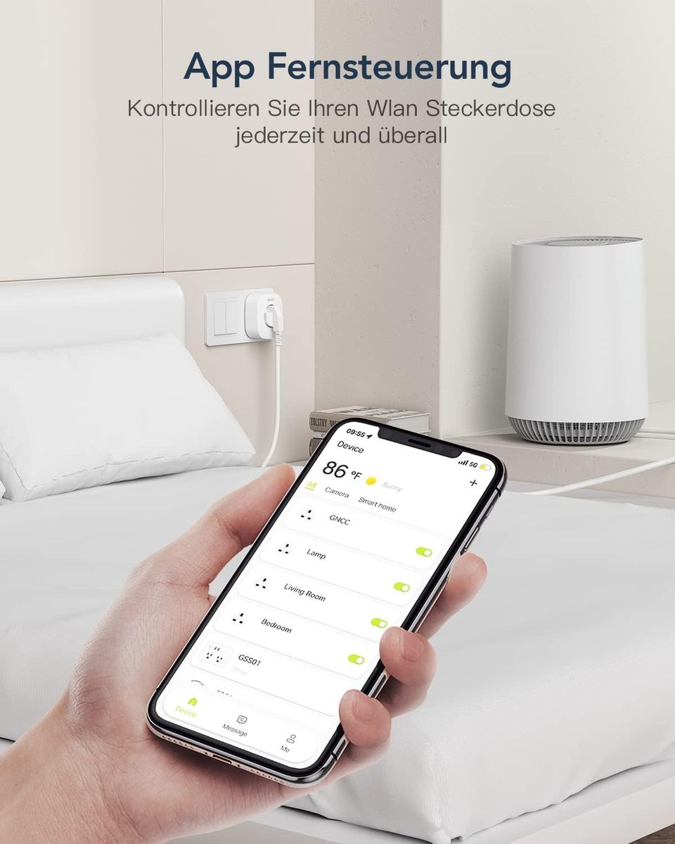 GNCC WLAN Smart Steckdose GNCC mit Energieverbrauchskontrolle Fernbedienung & Sprachsteuerung, Intelligente Steckdose Funktioniert mit Alexa/Google Home, Nur 2.4GHz WIFI, 16A 3680W
