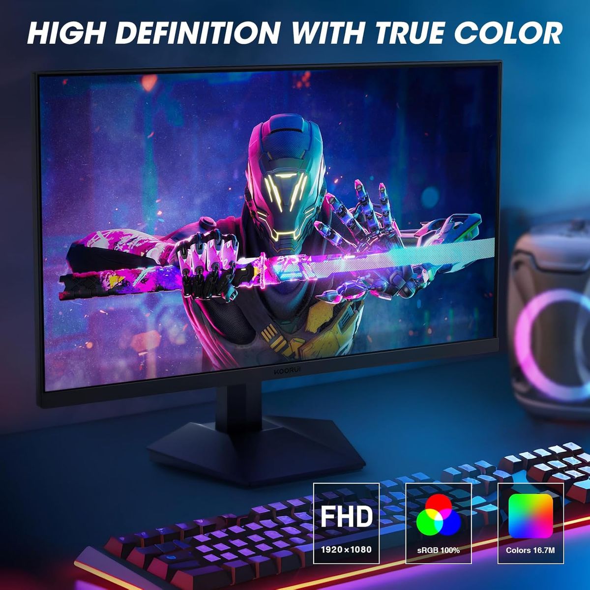 KOORUI 24 Zoll Gaming Monitor 165Hz, IPS, 1080p, 1ms, kompatibel Adaptive-Sync G-sync, Rahmenlos, HDMI, DisplayPort, Neigungsverstellbar, Augenpflege, VESA-Wandmontage, schwarz