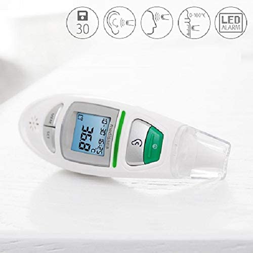 Medisana TM 750 digital 6in1 infrared clinical thermometer with visual fever alarm - fast and accurate measurement of body, ambient and fluid temperature - with memory function - 76140 white